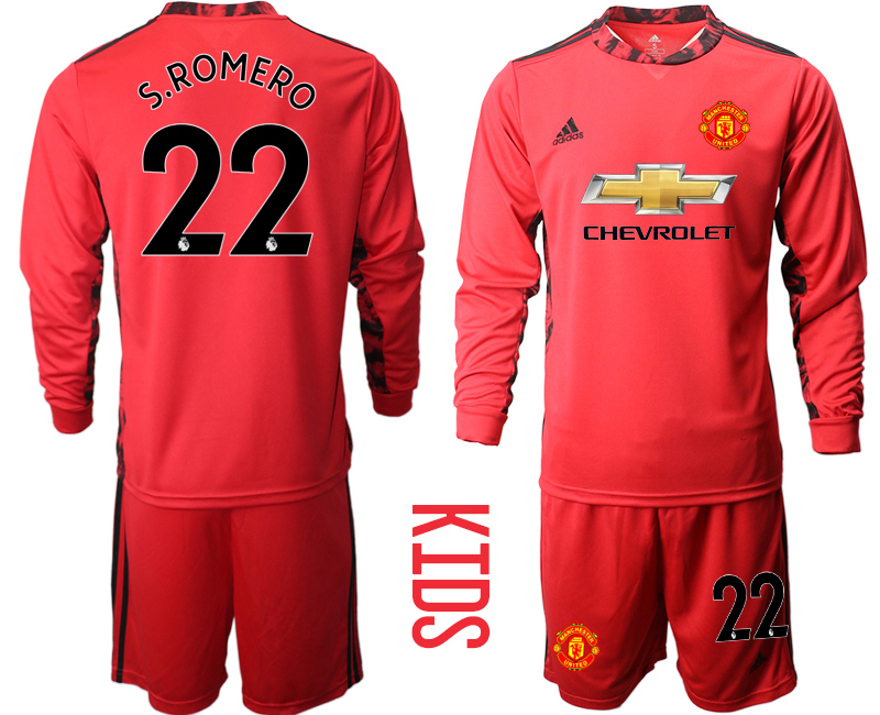 Youth 2020-2021 club Manchester United red long sleeved Goalkeeper #22 Soccer Jerseys